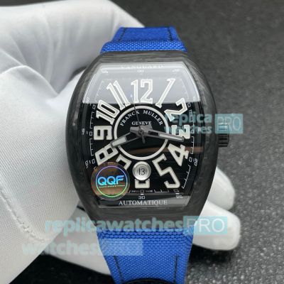 QQF Swiss Replica Franck Muller Vanguard V41 Carbon Case Blue Fabric Strap Watch 